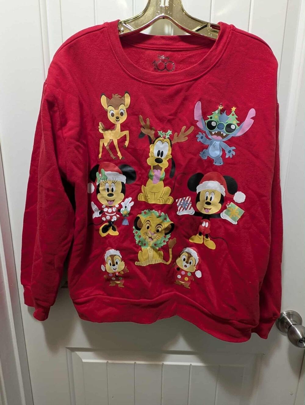 Disney 100 Mickey Holiday LIGHT UP Red Christmas Sweatshirt Holiday Size M